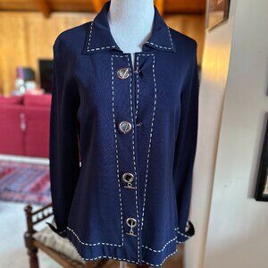 MICHELLE NICOLE Vintage Style Navy Nautical Knit Toggle Jacket – M